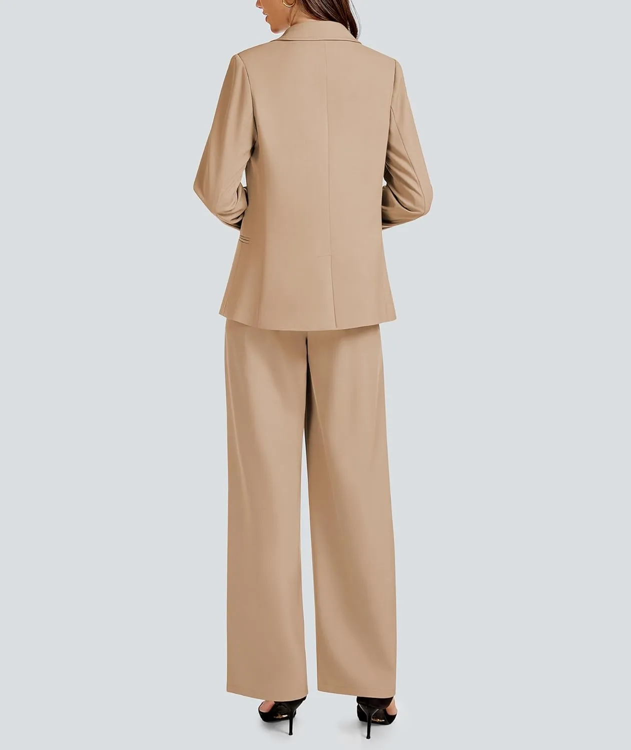 2 Piece Outfits for Women Business Casual Single Button Blazer Jacket and Wide Leg Pants Matching Suit Sets
