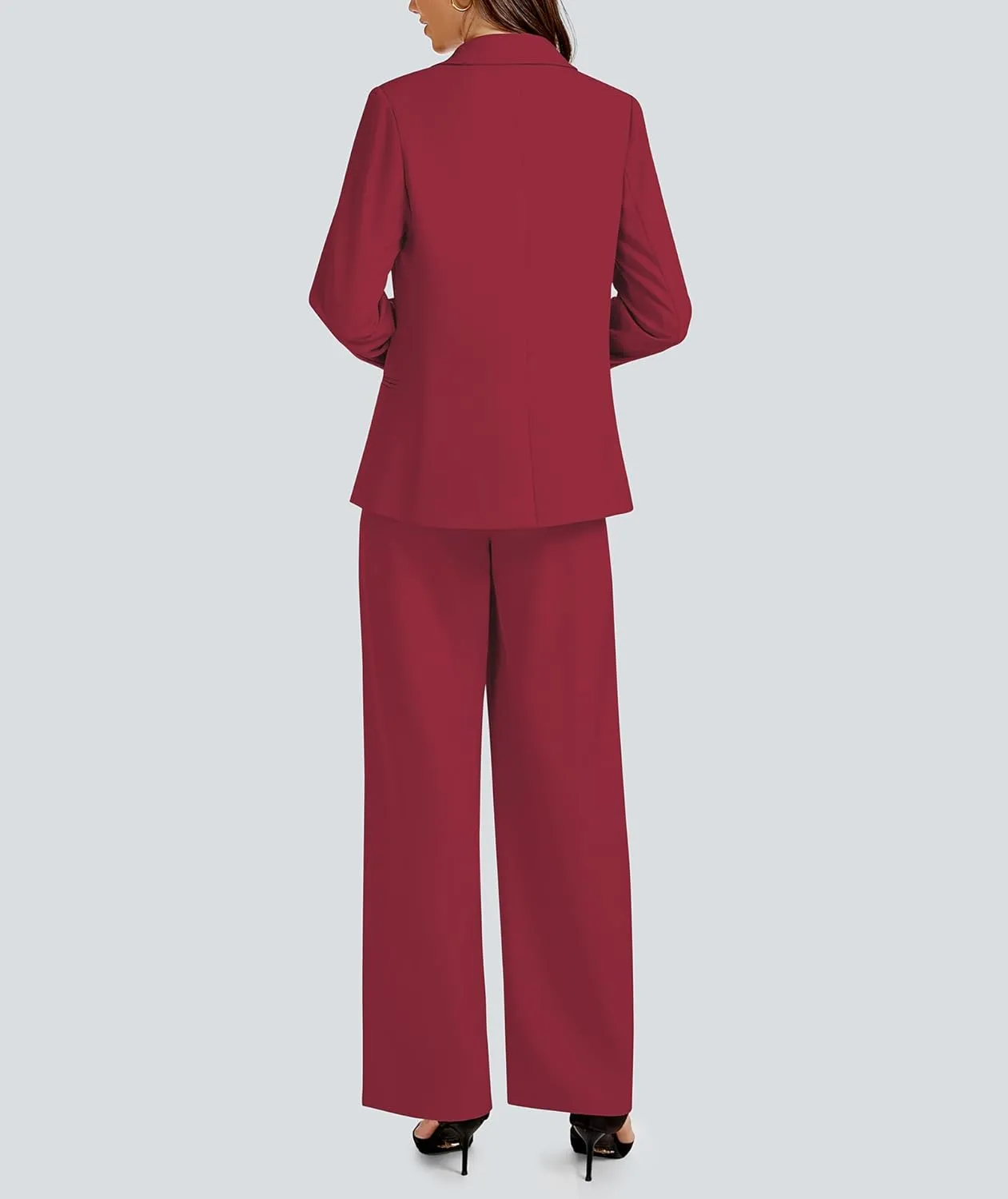 2 Piece Outfits for Women Business Casual Single Button Blazer Jacket and Wide Leg Pants Matching Suit Sets