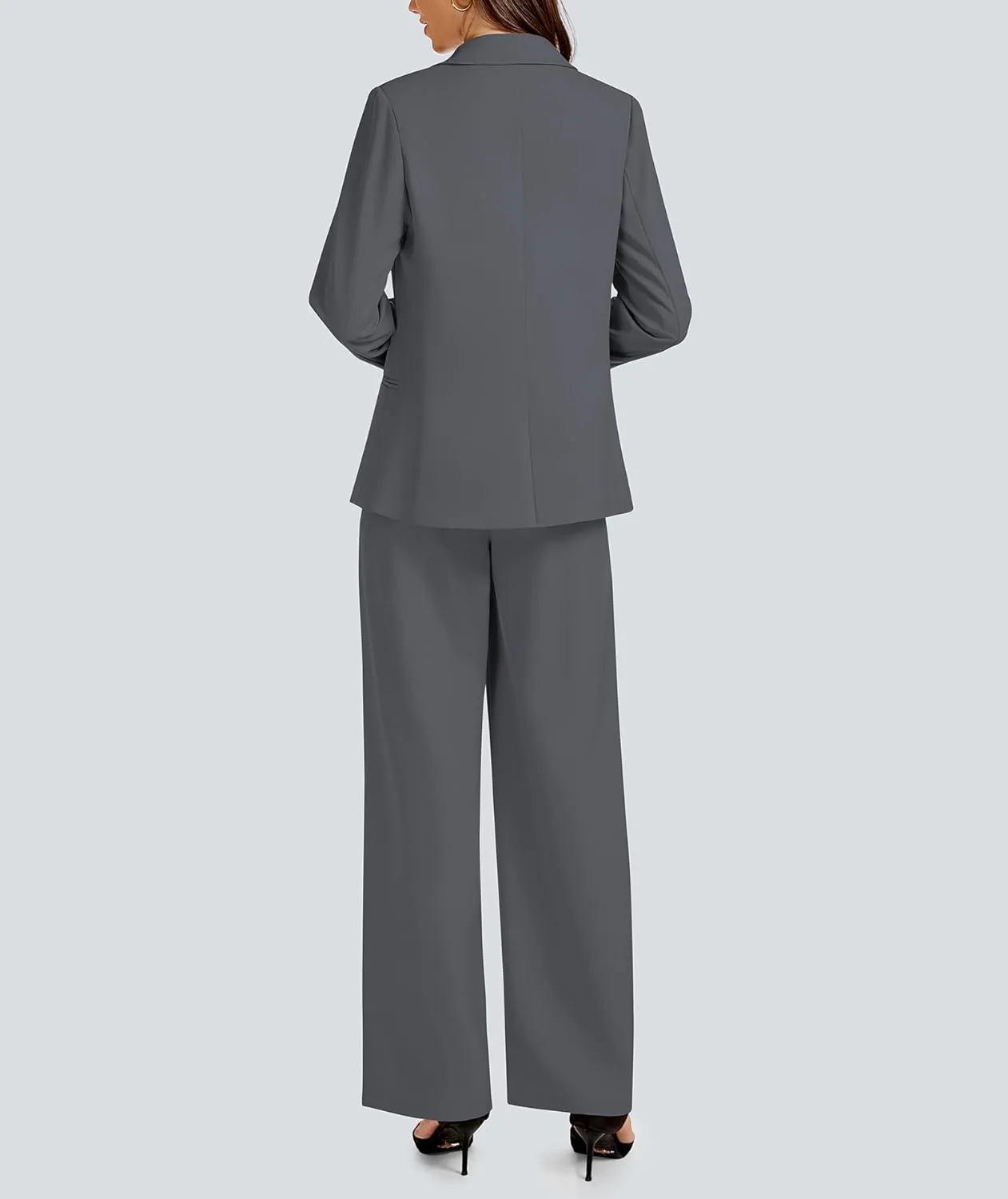 2 Piece Outfits for Women Business Casual Single Button Blazer Jacket and Wide Leg Pants Matching Suit Sets