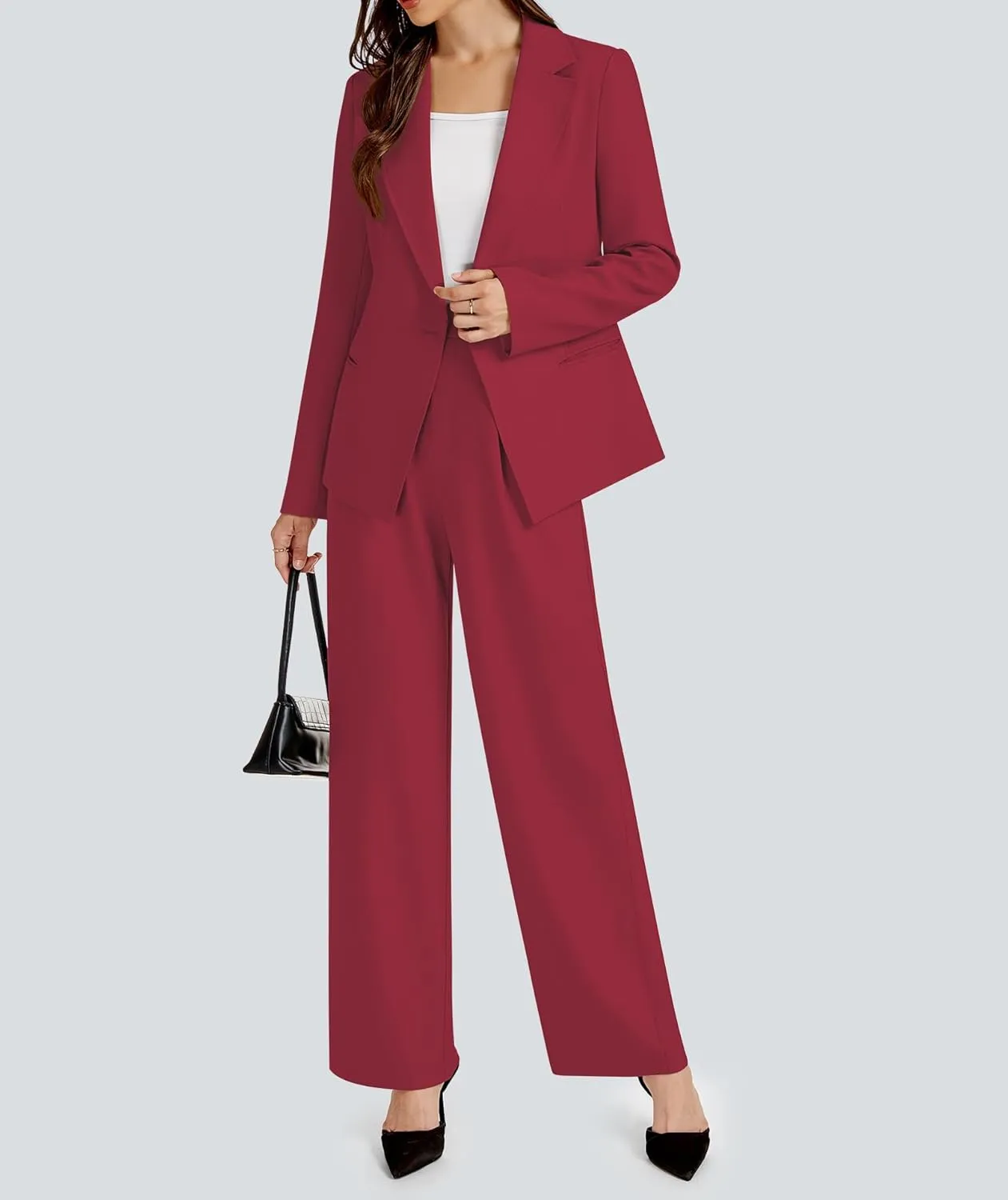 2 Piece Outfits for Women Business Casual Single Button Blazer Jacket and Wide Leg Pants Matching Suit Sets