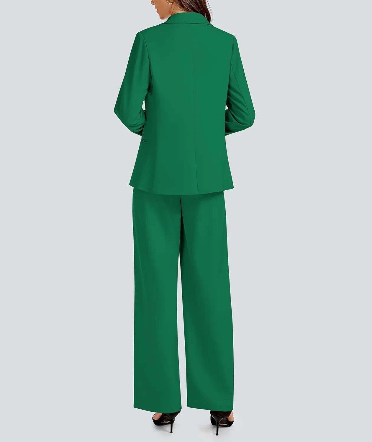 2 Piece Outfits for Women Business Casual Single Button Blazer Jacket and Wide Leg Pants Matching Suit Sets