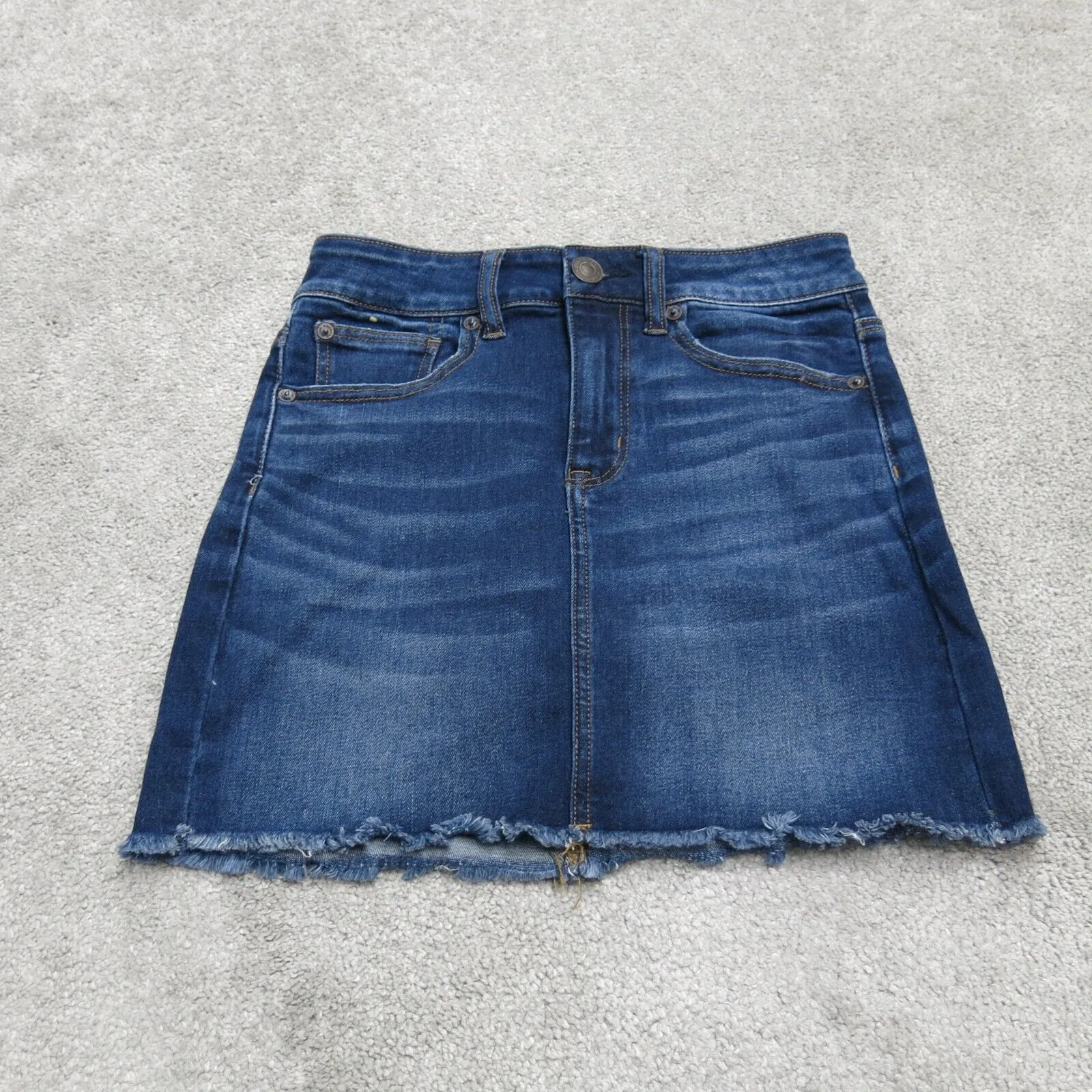 American Eagle Outfitter Women A Line Jeans Skirt Stretch Pockets Blue Size 2