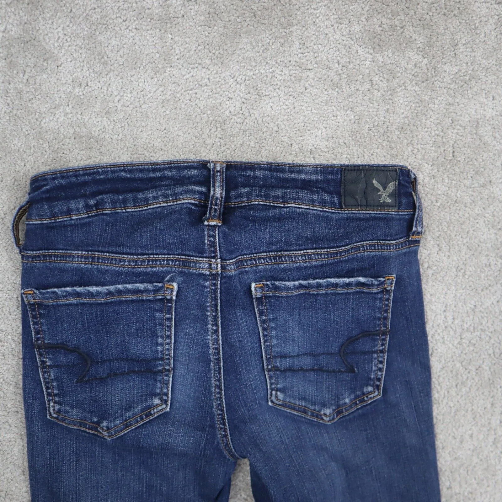 American Eagle Women Jegging Jeans Skinny Leg Distressed Stretch Blue Size 0R