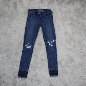 American Eagle Women Jegging Jeans Skinny Leg Distressed Stretch Blue Size 0R