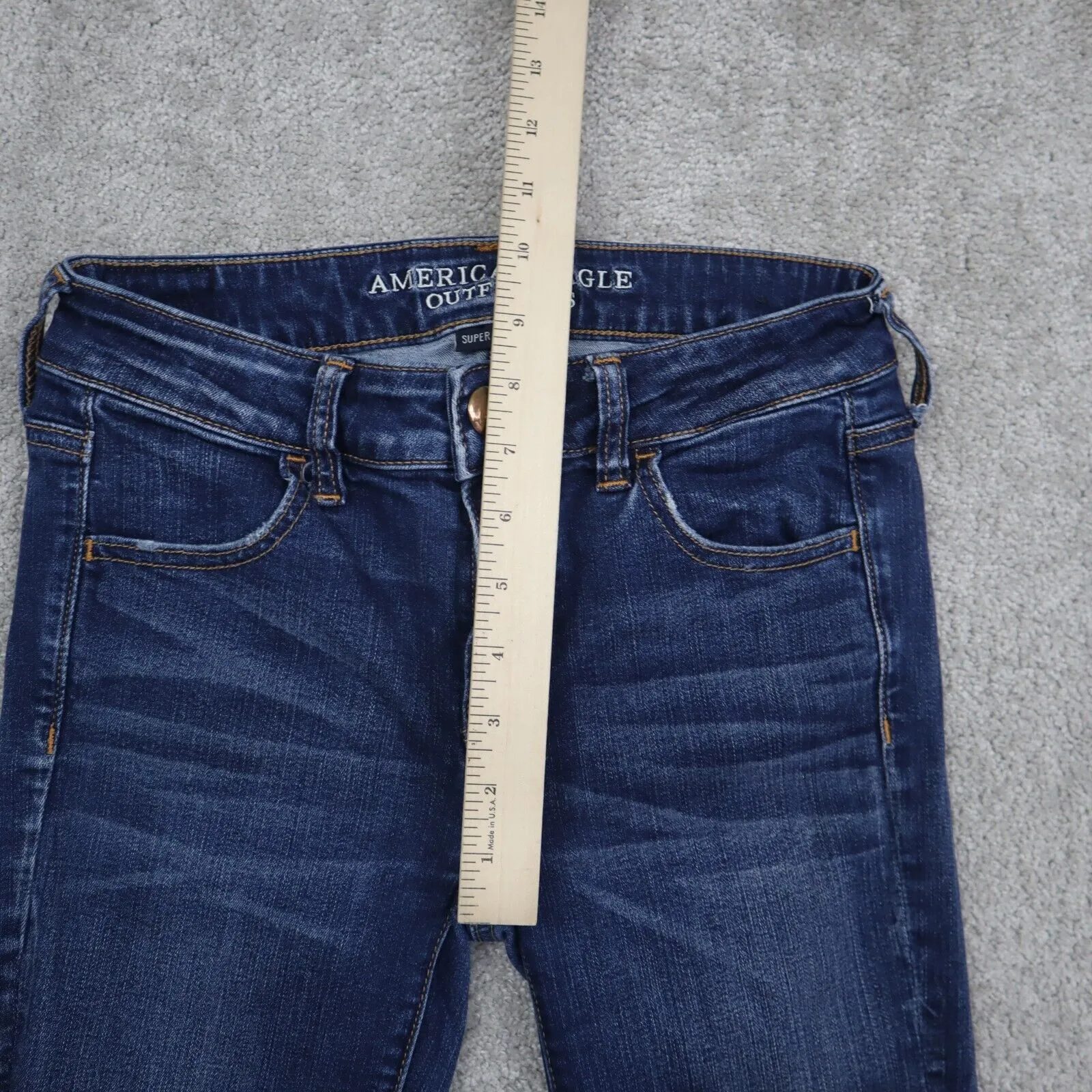 American Eagle Women Jegging Jeans Skinny Leg Distressed Stretch Blue Size 0R