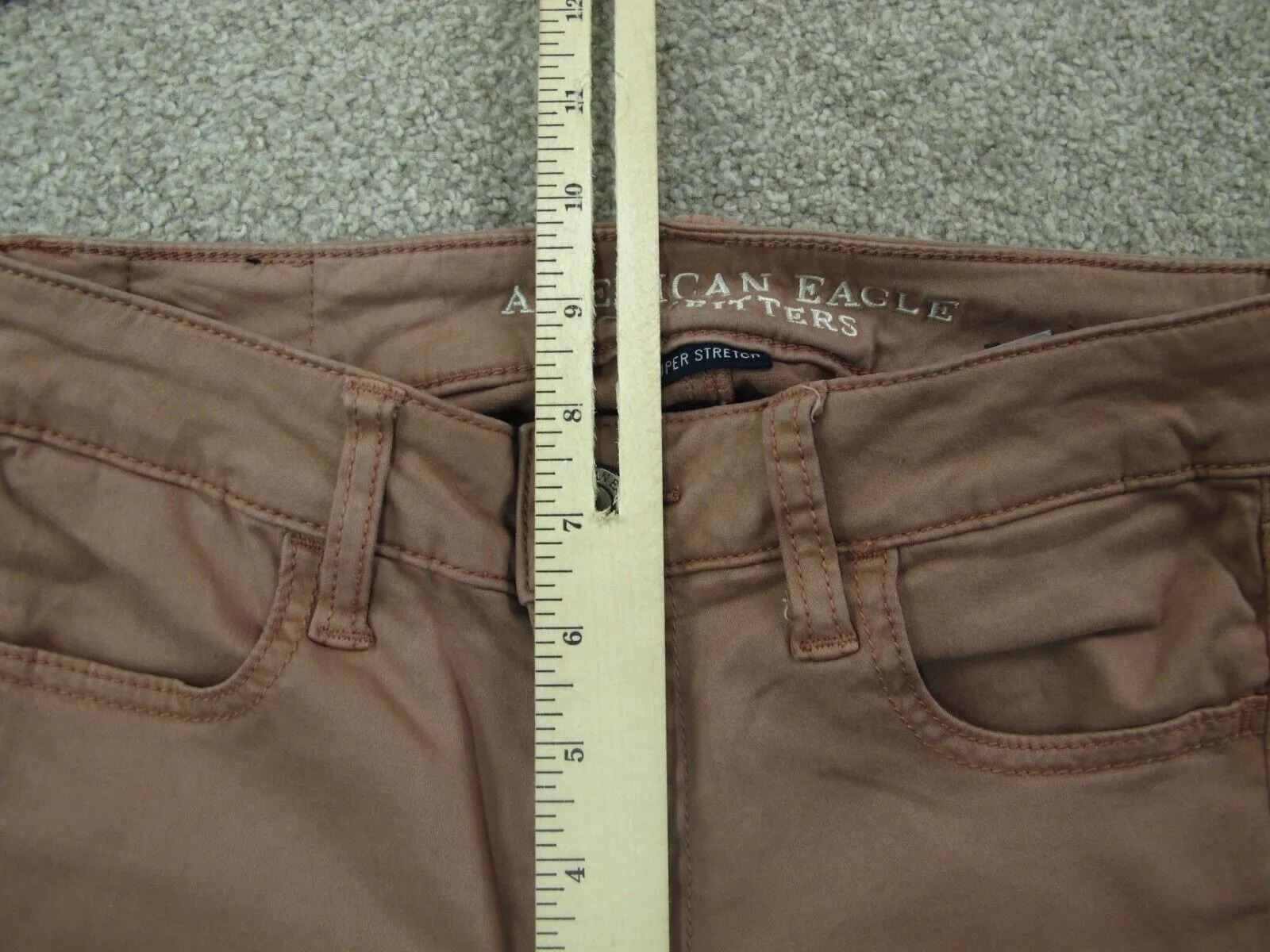 American Eagle Women Jegging Jeans Skinny Leg Super Stretch Low Rise Beige SZ 0