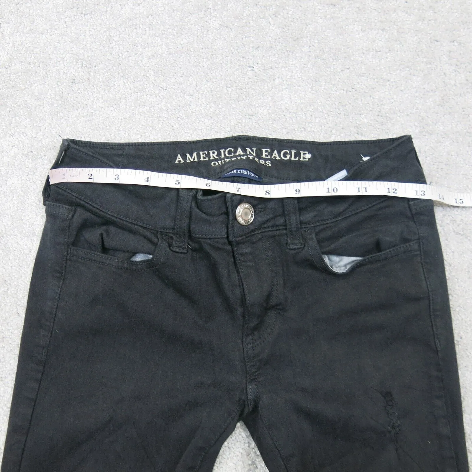 American Eagle Womens Jegging Jeans Denim Super Stretch Distressed Black Size 00