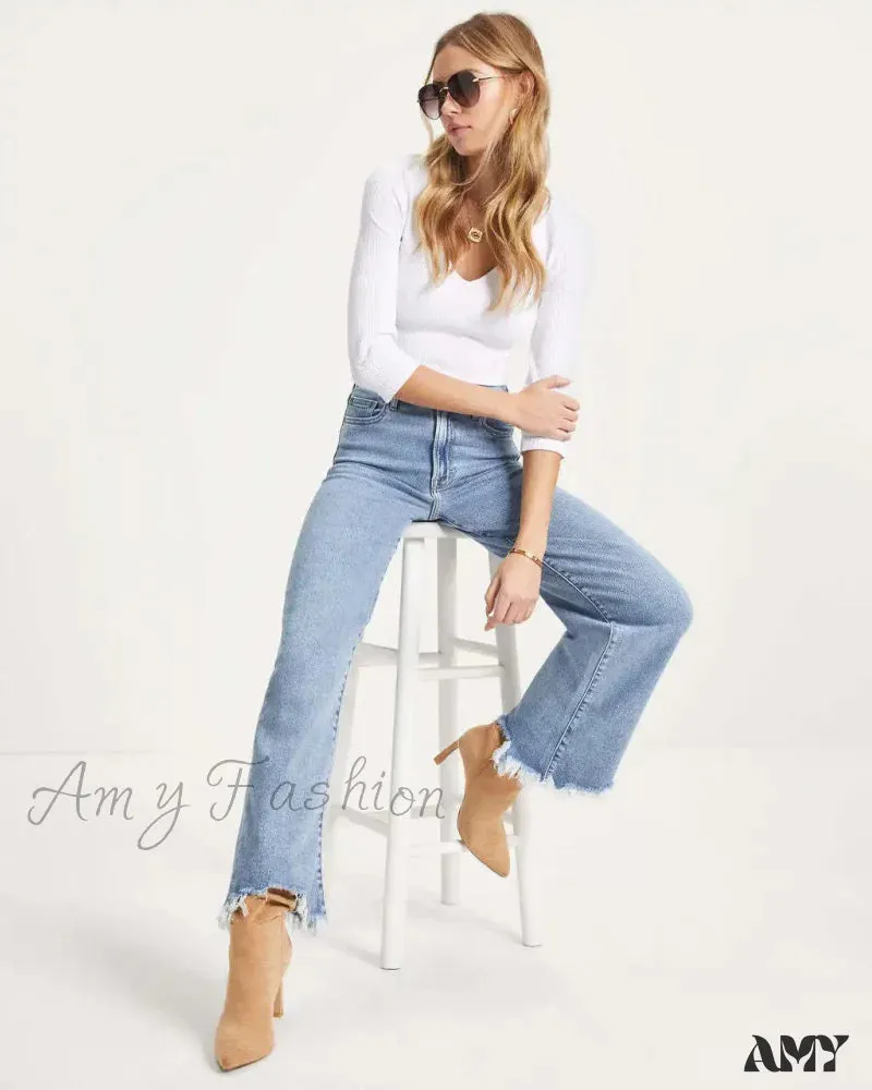 Amy Fashion - Vintage Fashion High Straight Korean Denim Jean