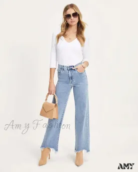 Amy Fashion - Vintage Fashion High Straight Korean Denim Jean