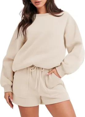 ANRABESS Women 2 Piece Outfits Sweat Shorts Sets 2025 Oversized Casual Lounge Matching Set Sweatsuit Tracksuit Clothes