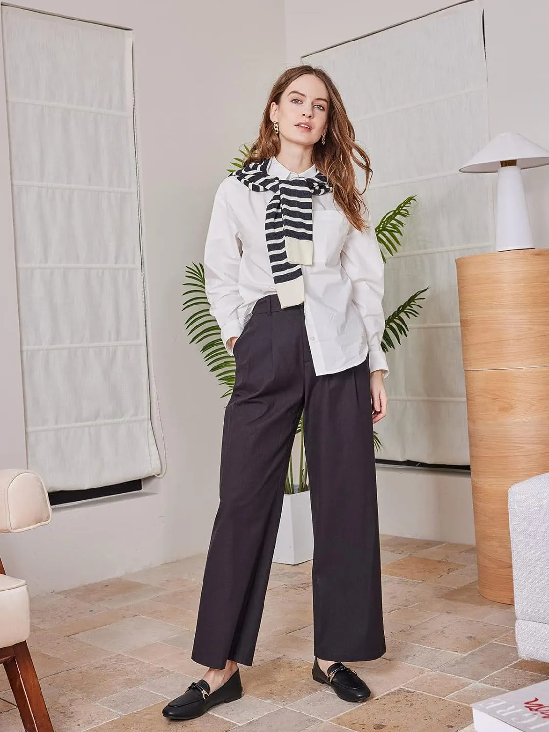 ASOBIO Women's Lounge Pants, High Waisted Wide Leg Pants for Women, Loose Comfy Straight Trousers for Office Casual Dressy