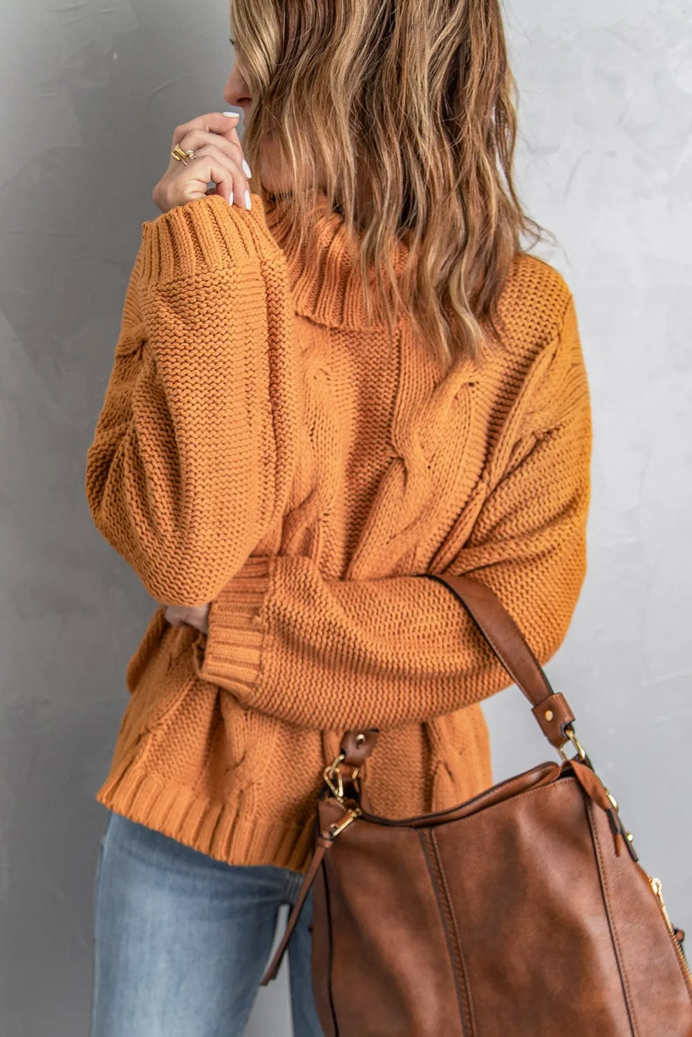 Autumn Cable Knit Turtleneck Pullover