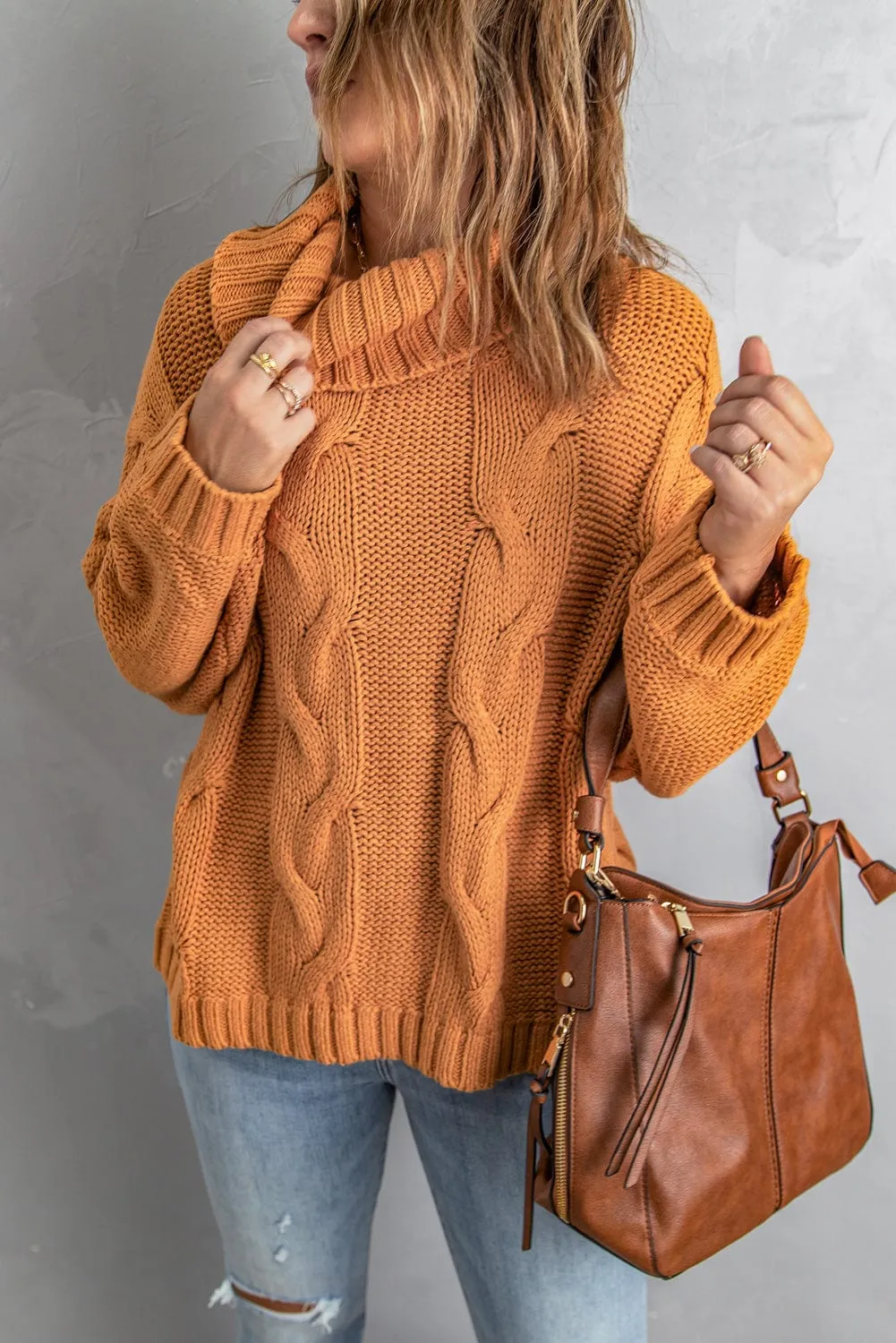 Autumn Cable Knit Turtleneck Pullover
