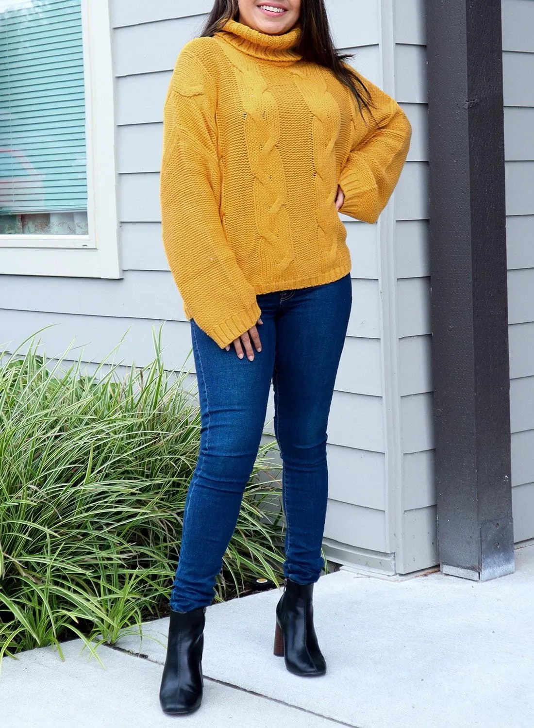 Autumn Cable Knit Turtleneck Pullover