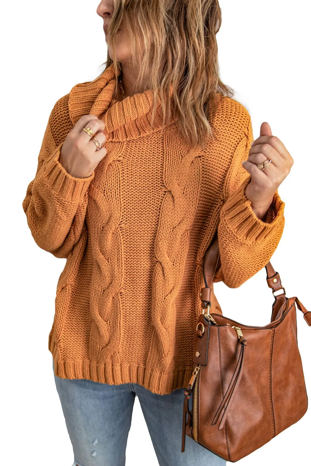 Autumn Cable Knit Turtleneck Pullover