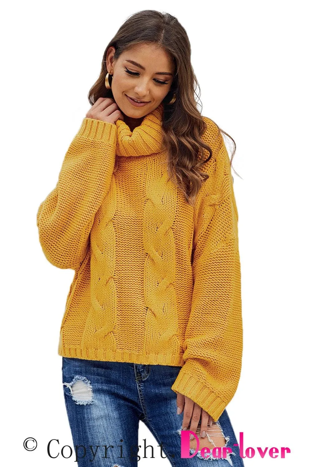 Autumn Cable Knit Turtleneck Pullover