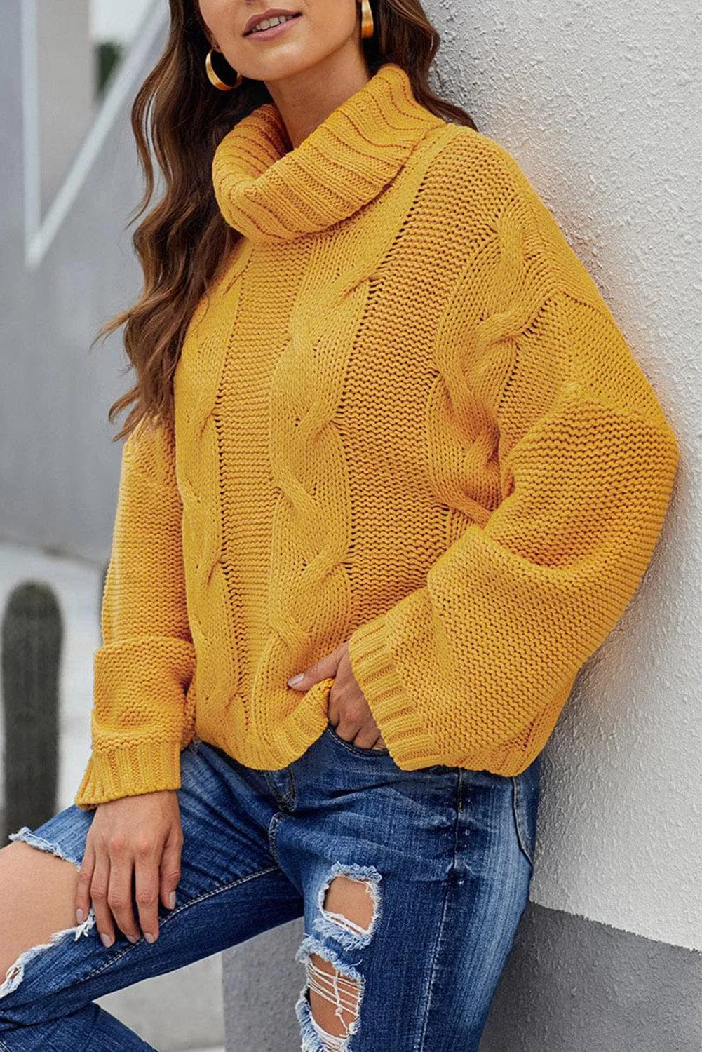Autumn Cable Knit Turtleneck Pullover