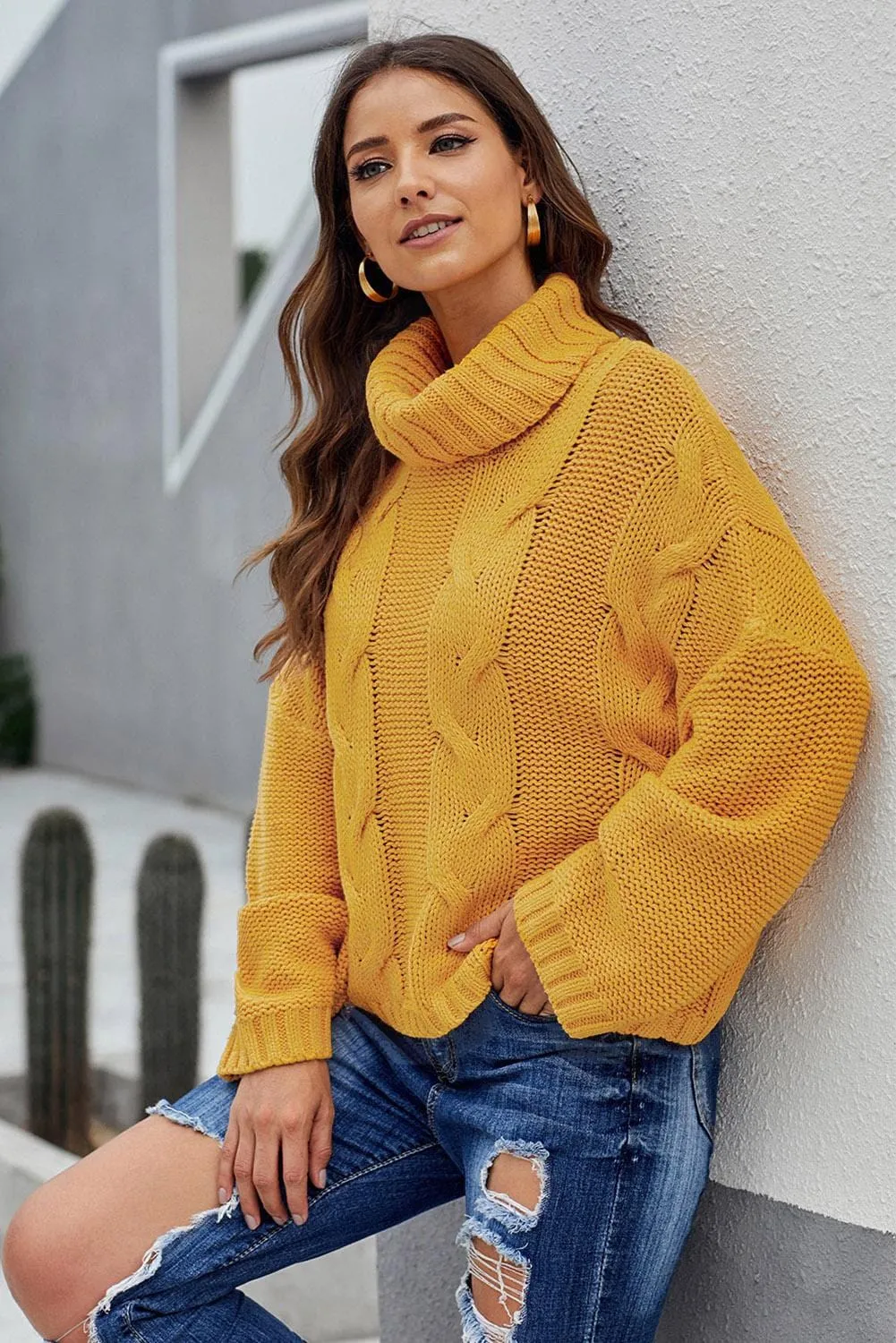 Autumn Cable Knit Turtleneck Pullover