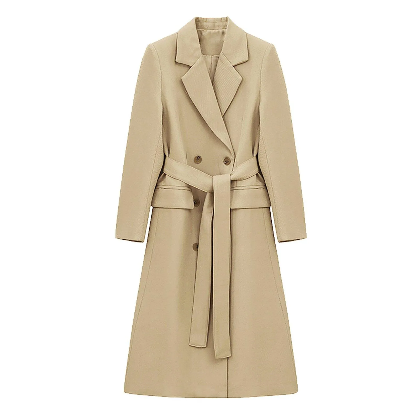 Beige Double Breasted Long Trench Coat