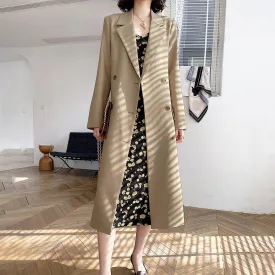 Beige Double Breasted Long Trench Coat