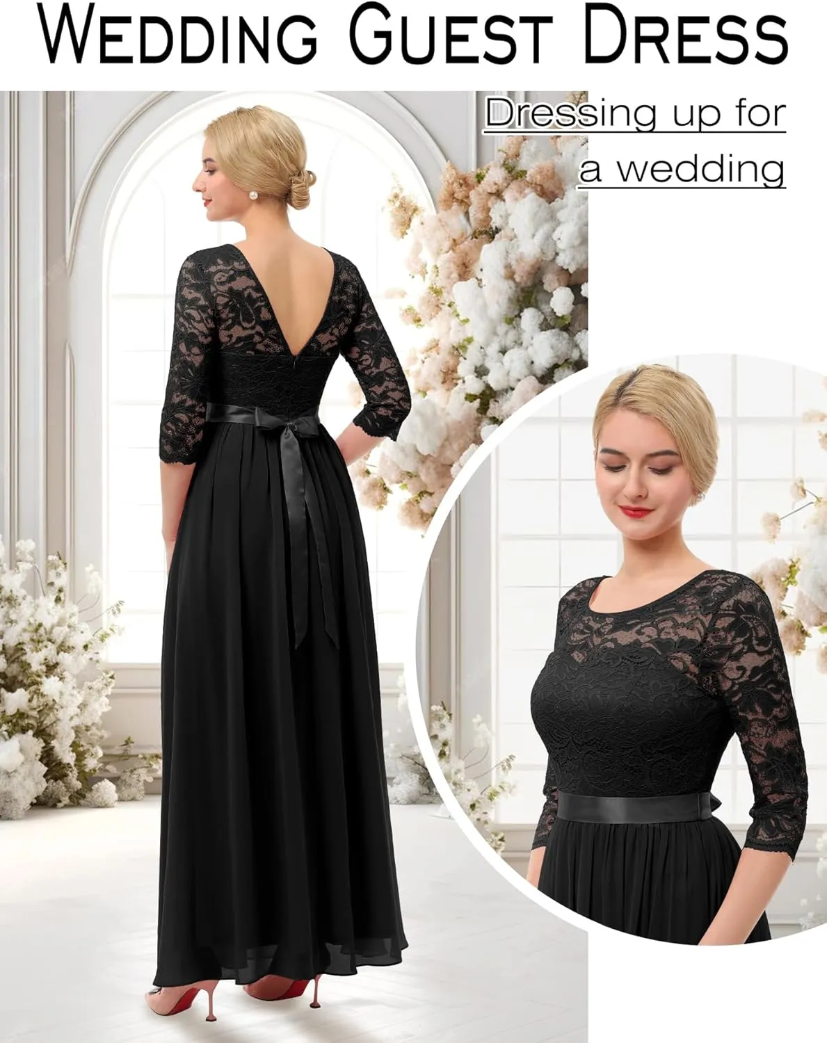 BeryLove Women Long Sleeve Formal Party Dress Lace Wedding Guest Maxi Dresses Elegant Cocktail Evening Gowns