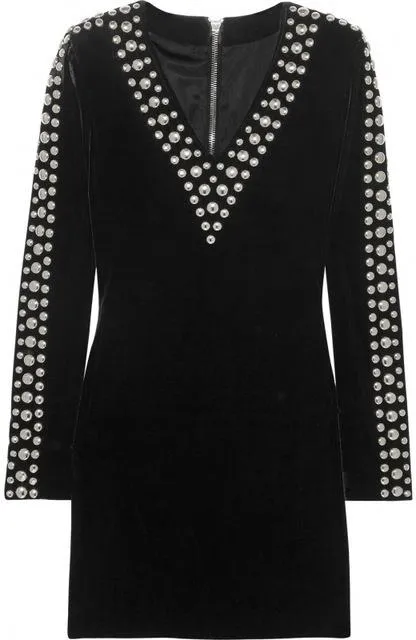 Black Studded Velvet Mini Dress