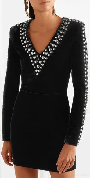 Black Studded Velvet Mini Dress