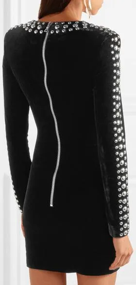 Black Studded Velvet Mini Dress