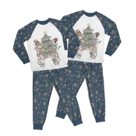 Blue and White Stars Christmas Nutcracker Kid Pajamas Set