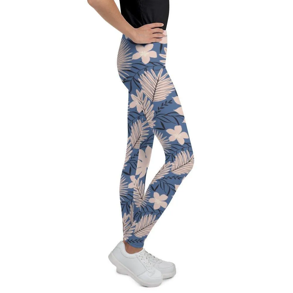 Blue Tropical Flower Youth Leggings