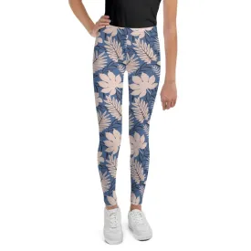 Blue Tropical Flower Youth Leggings