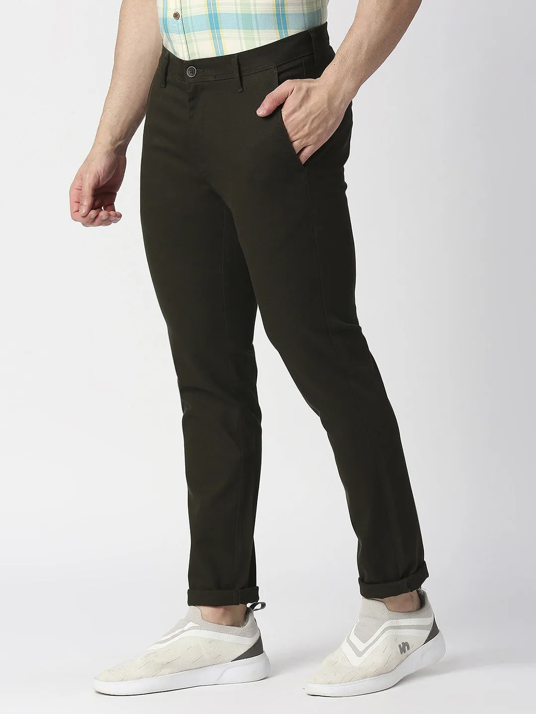 Bottle Green Slim Tapered Cotton Trouser