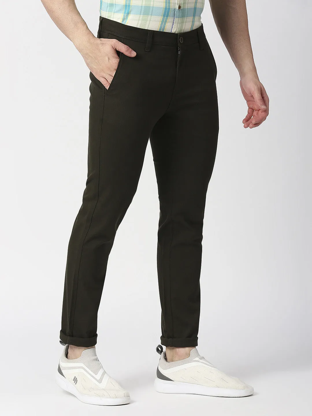 Bottle Green Slim Tapered Cotton Trouser