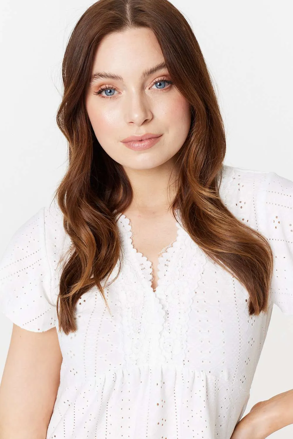 Broderie Anglaise Lace Trim Blouse