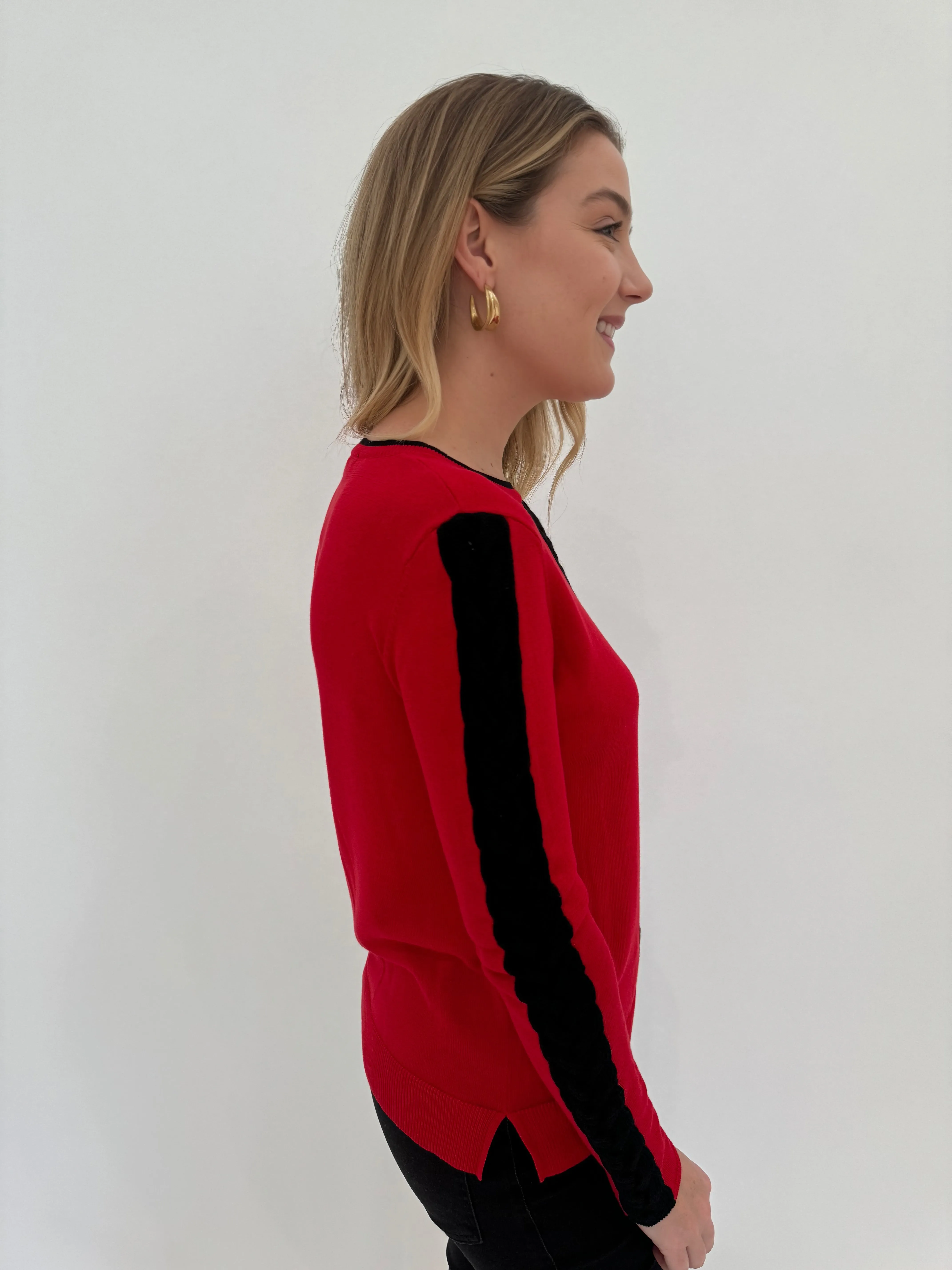 Cable Crewneck Sweater - Red