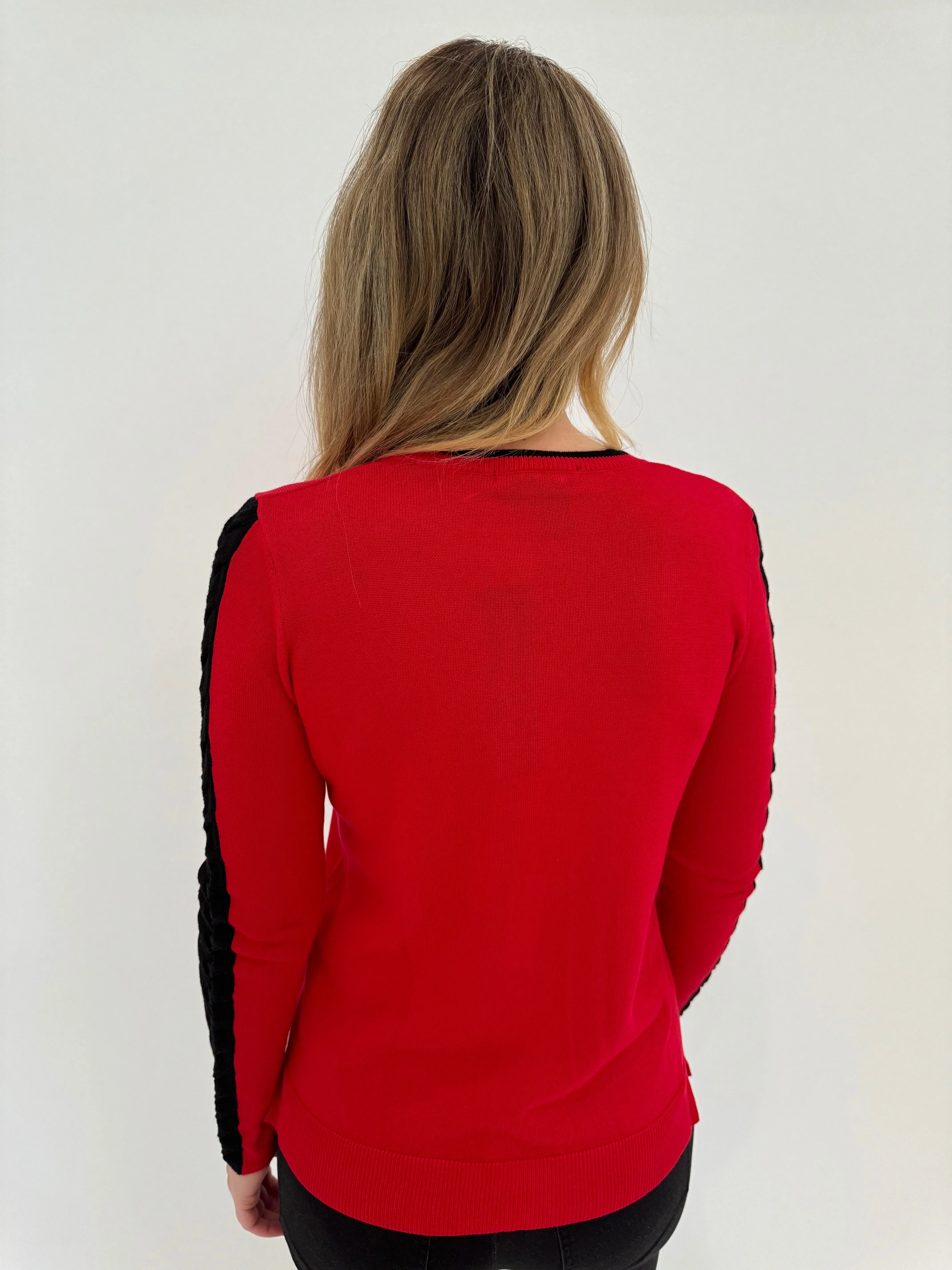 Cable Crewneck Sweater - Red