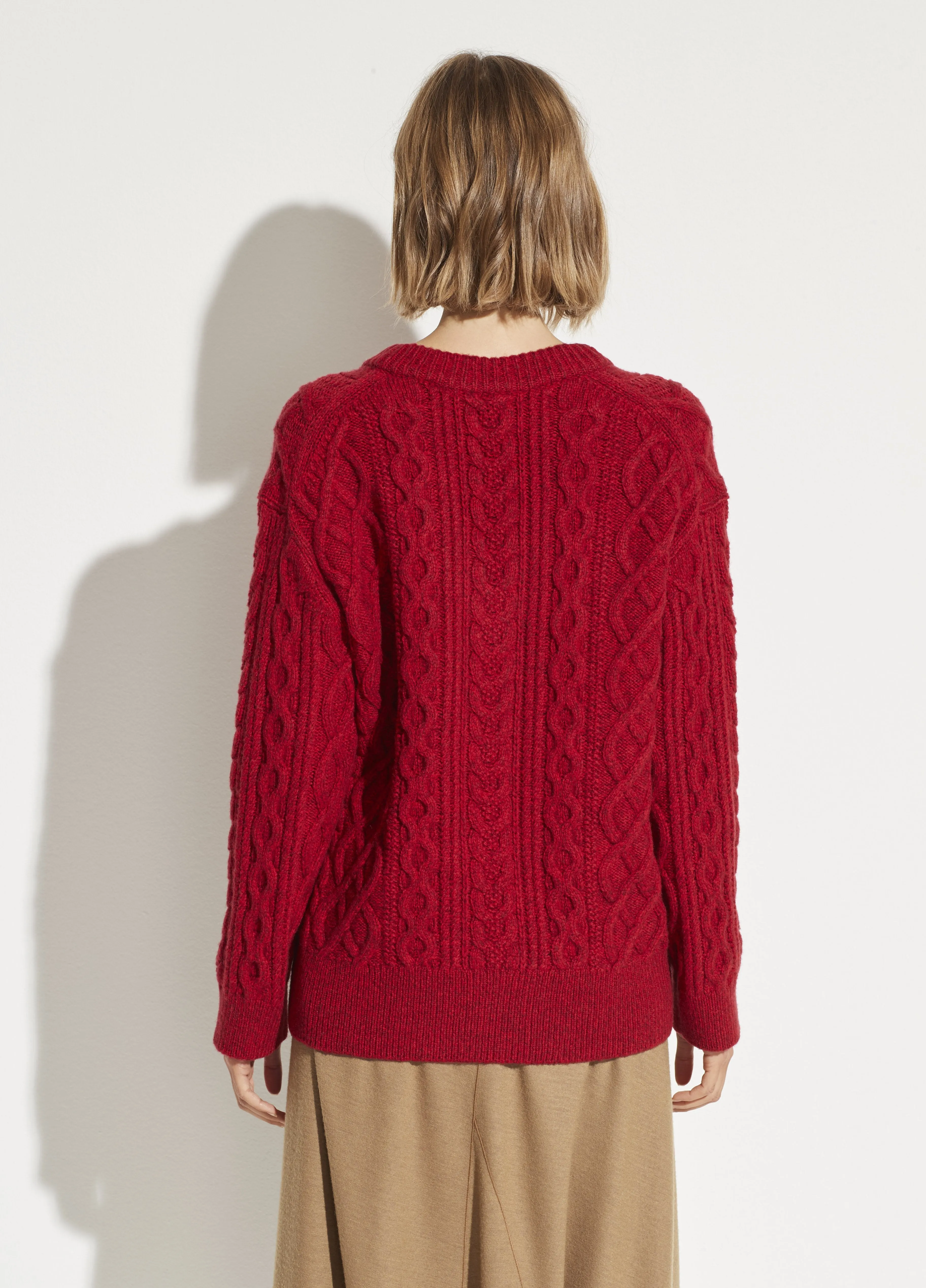 Cable Knit V-Neck in Cherry