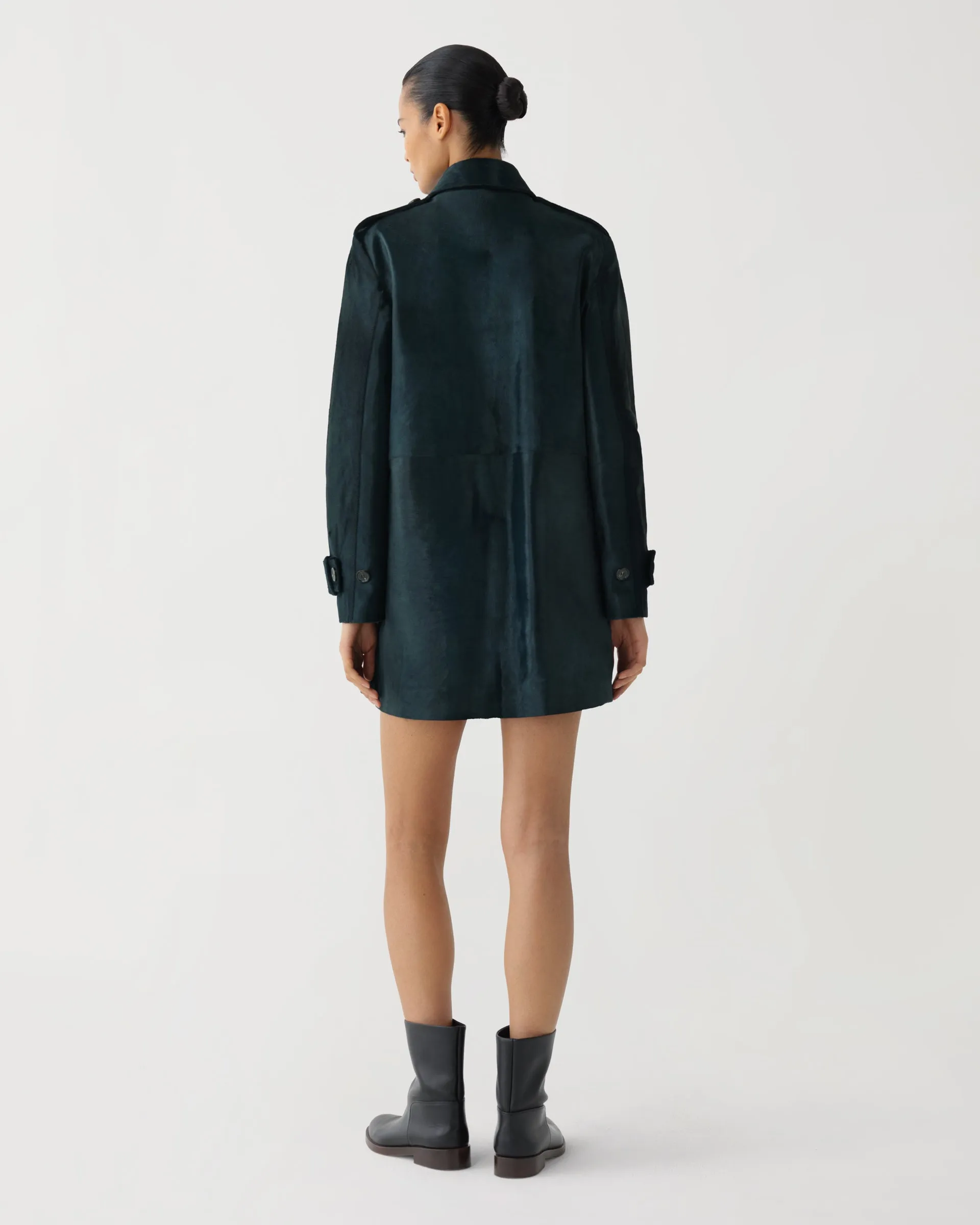 Charlotte Trench in Calf Hair, Emerald Green