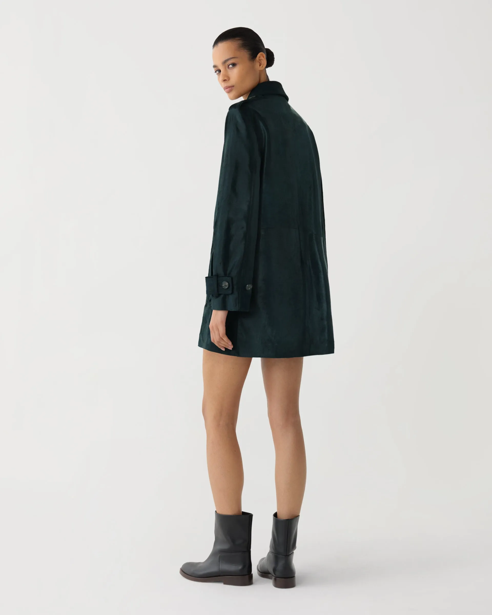 Charlotte Trench in Calf Hair, Emerald Green