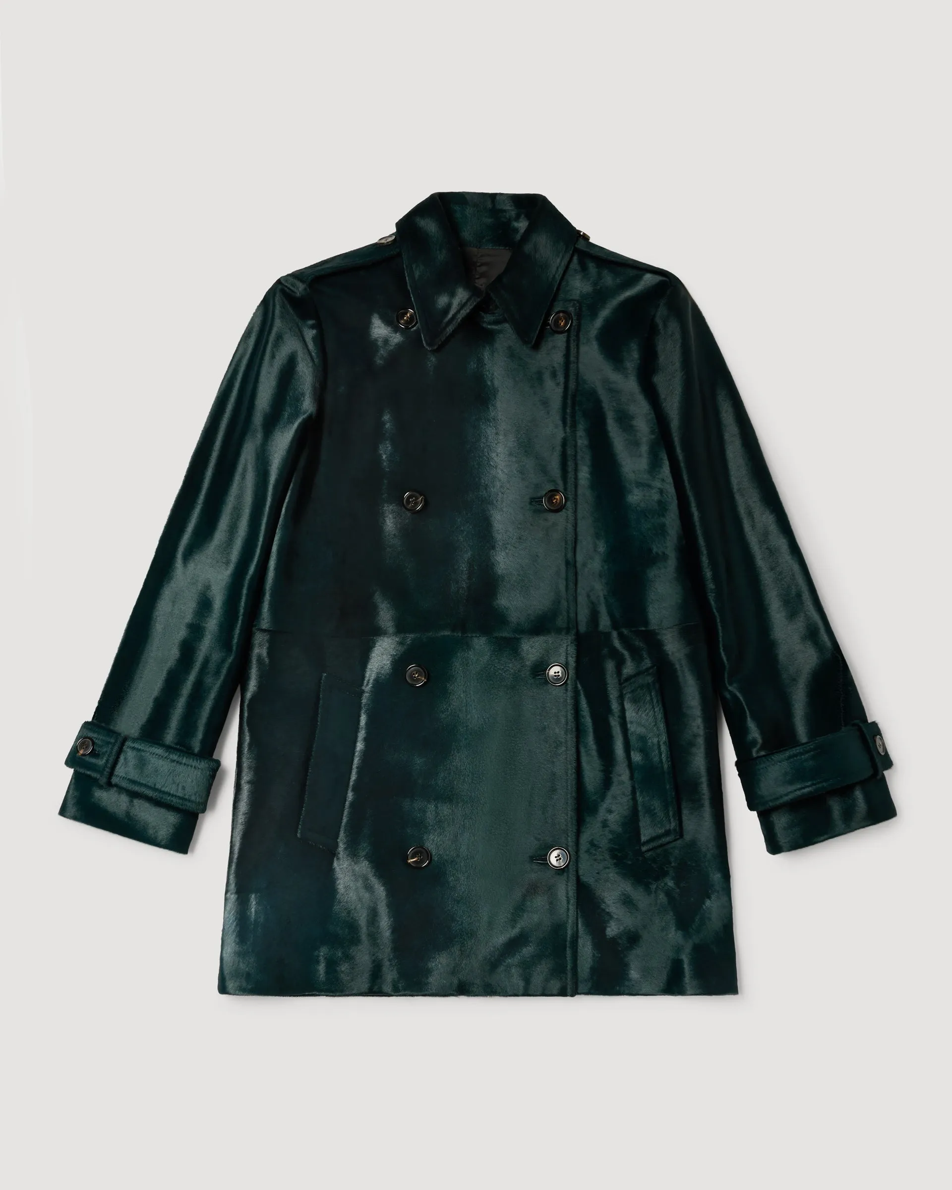 Charlotte Trench in Calf Hair, Emerald Green