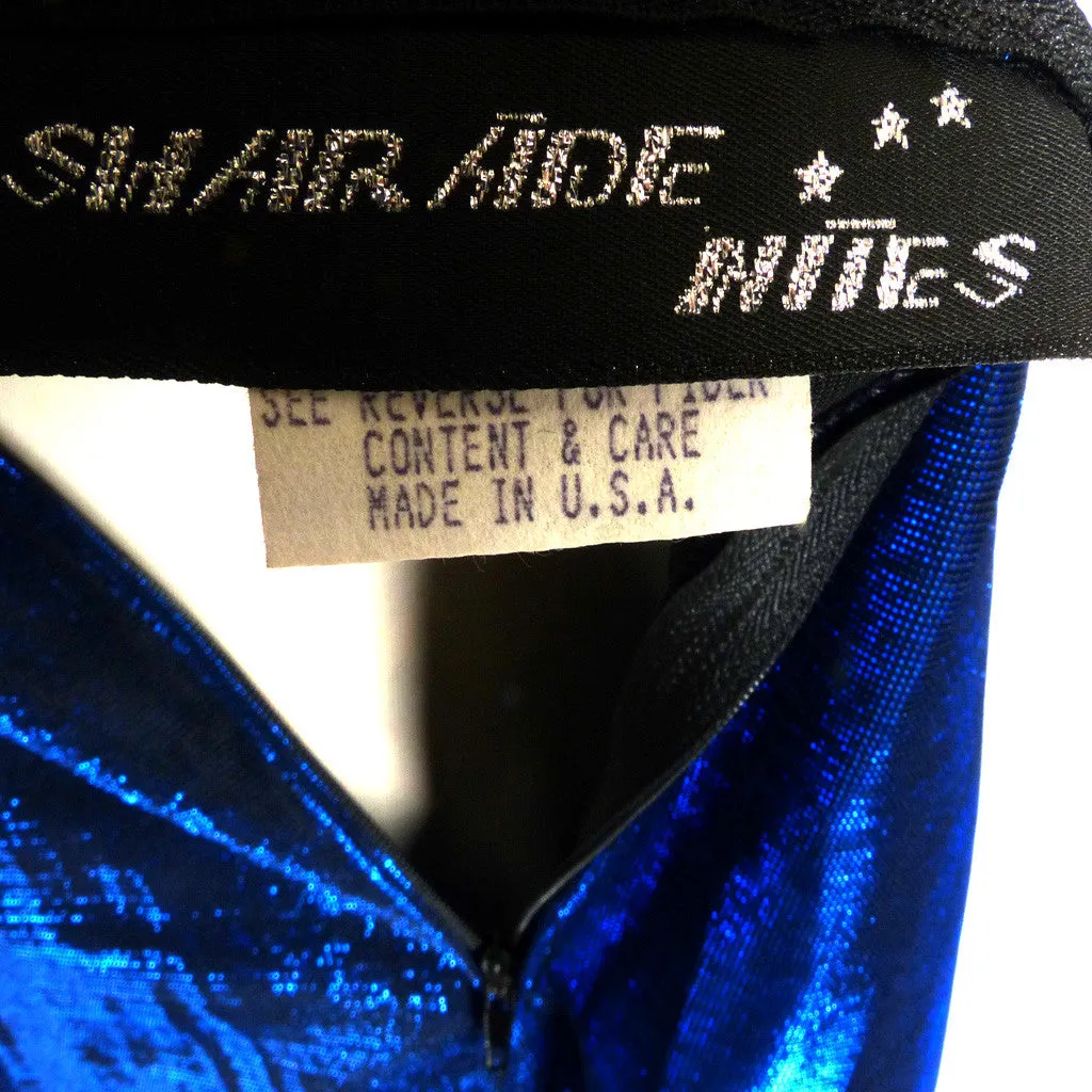 Circa 1980s SharAidNites Blue Velvet Rhinestone Dress