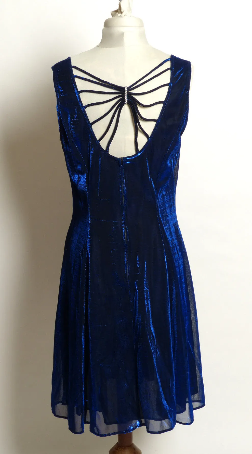 Circa 1980s SharAidNites Blue Velvet Rhinestone Dress