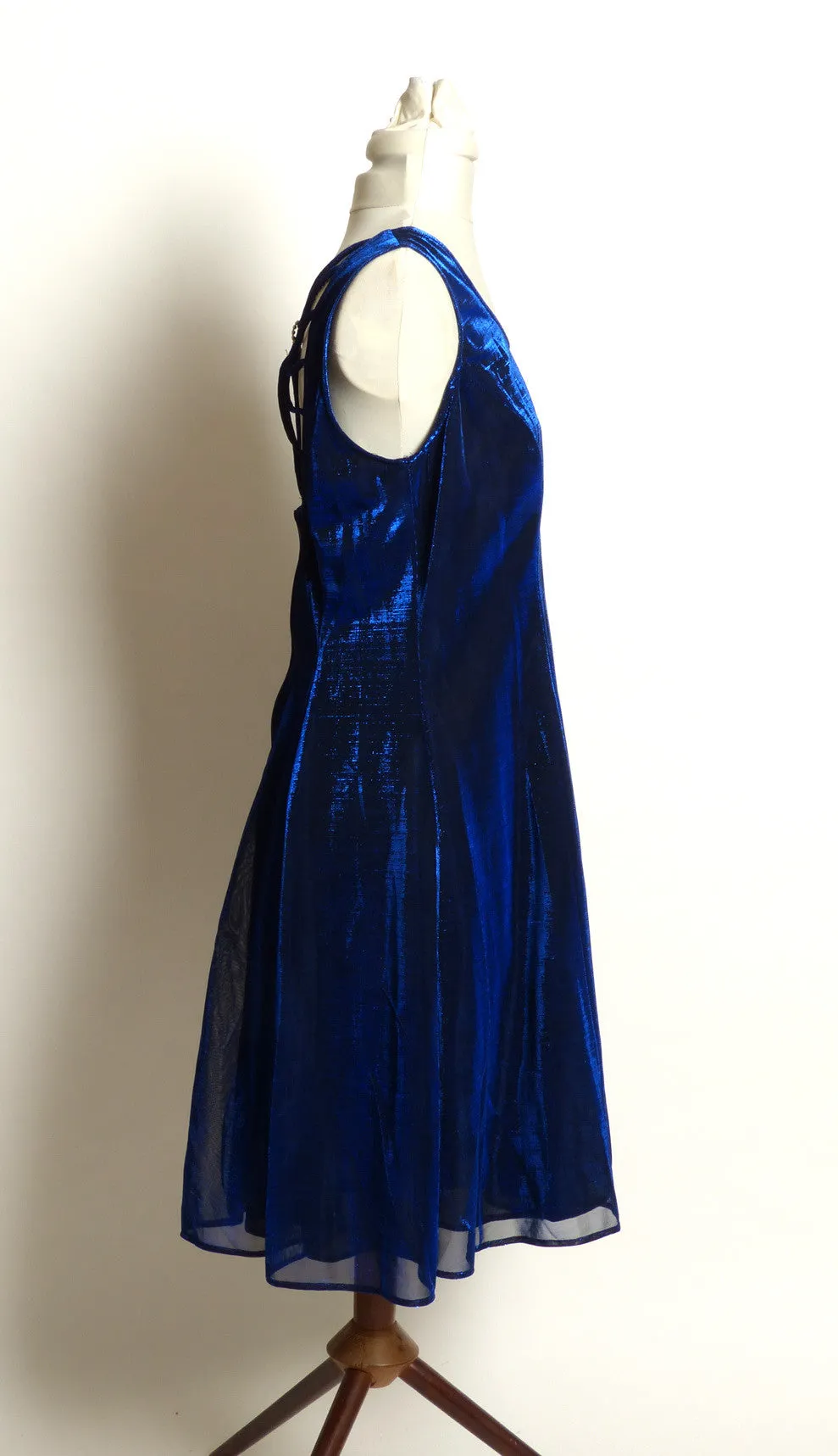 Circa 1980s SharAidNites Blue Velvet Rhinestone Dress