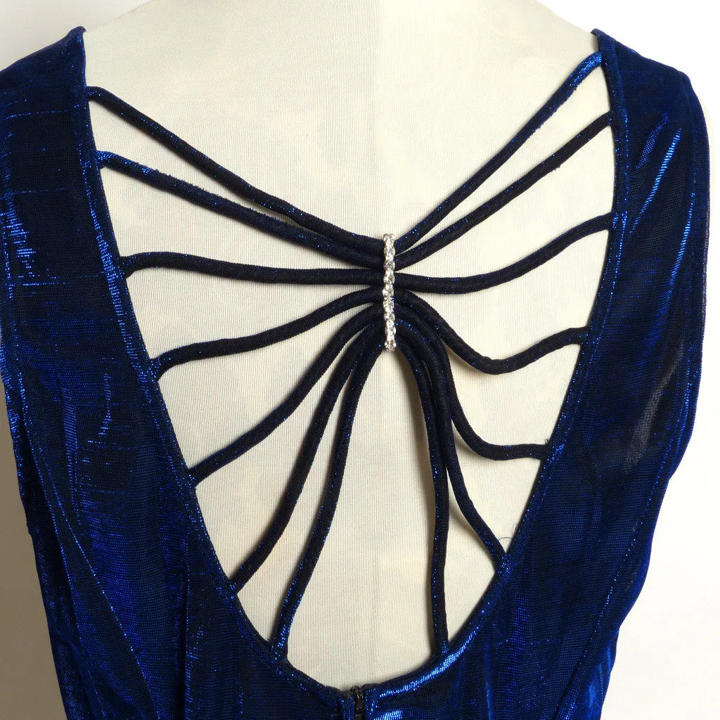 Circa 1980s SharAidNites Blue Velvet Rhinestone Dress