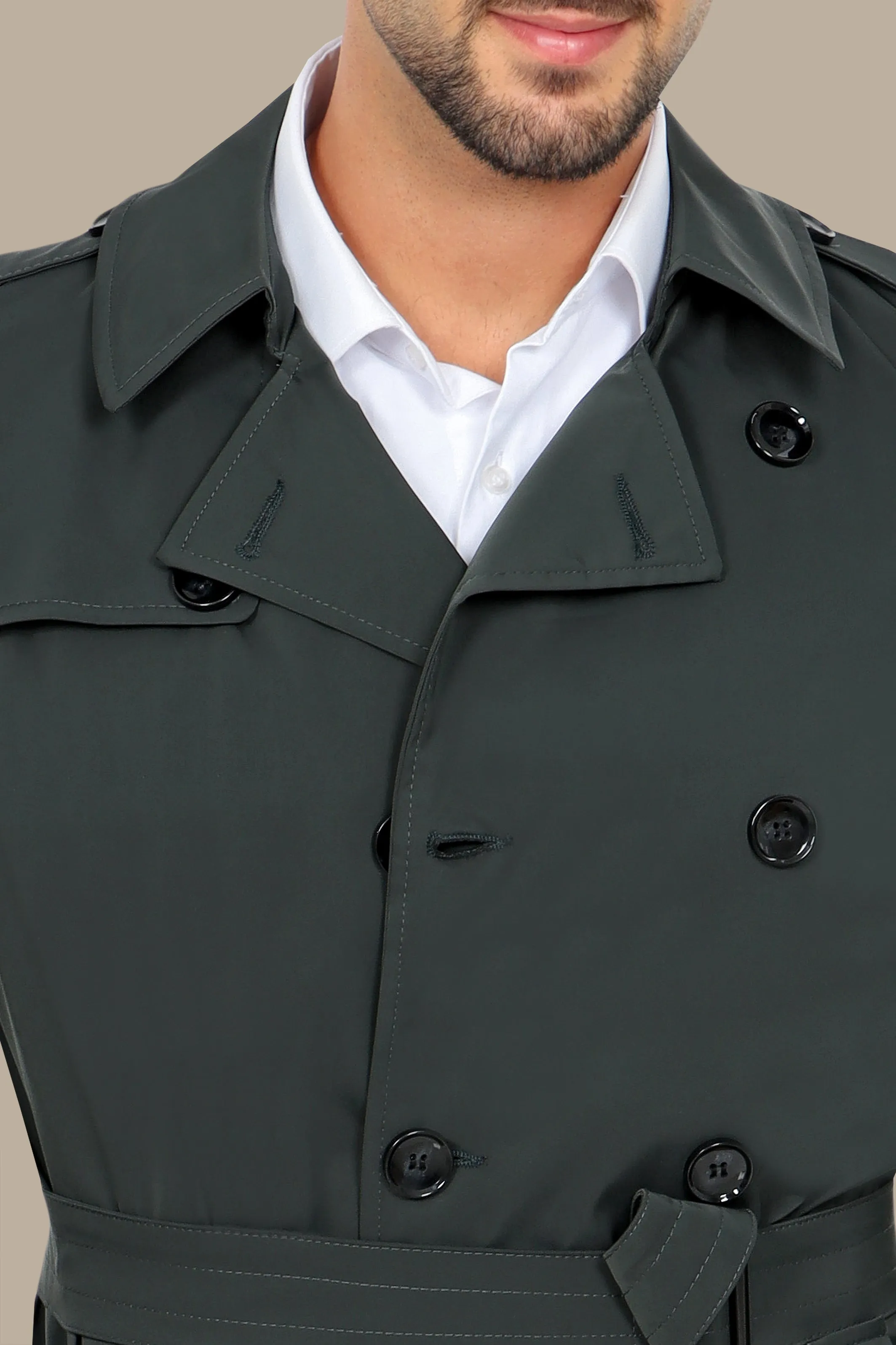 Classic Double-Breasted Green Trench Coat