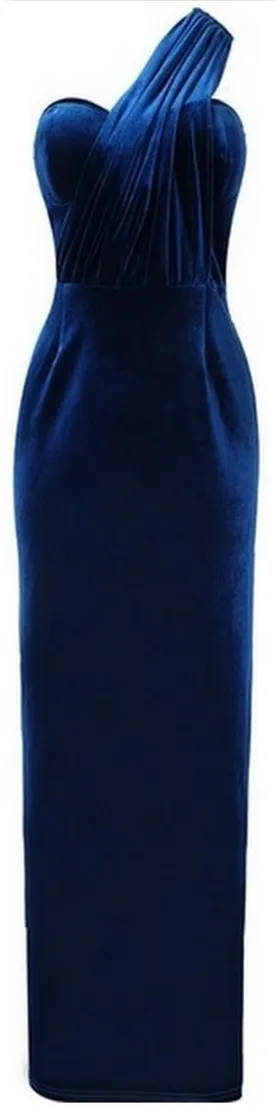 Cobalt Blue Long Velvet Evening Dress