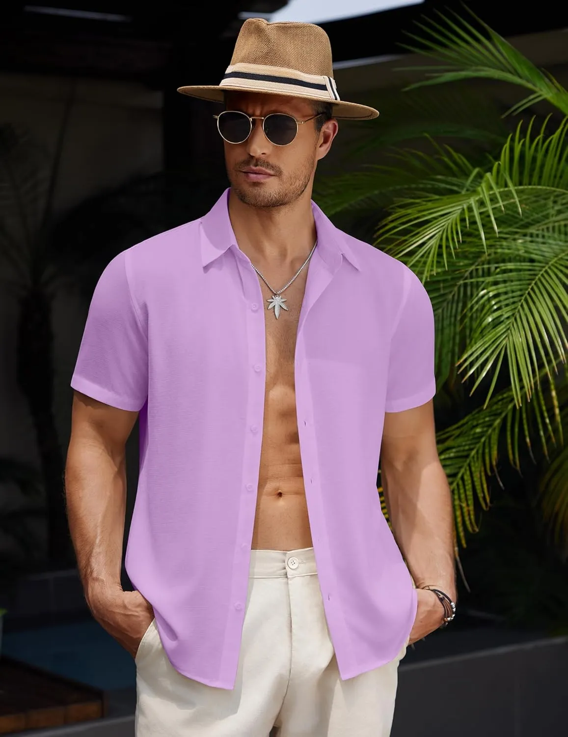 COOFANDY Men's Casual Button Down Short Sleeve Shirts Summer Beach Wedding Shirt Vacation Cotton Shirts