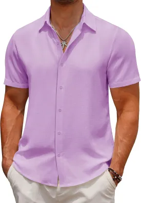 COOFANDY Men's Casual Button Down Short Sleeve Shirts Summer Beach Wedding Shirt Vacation Cotton Shirts