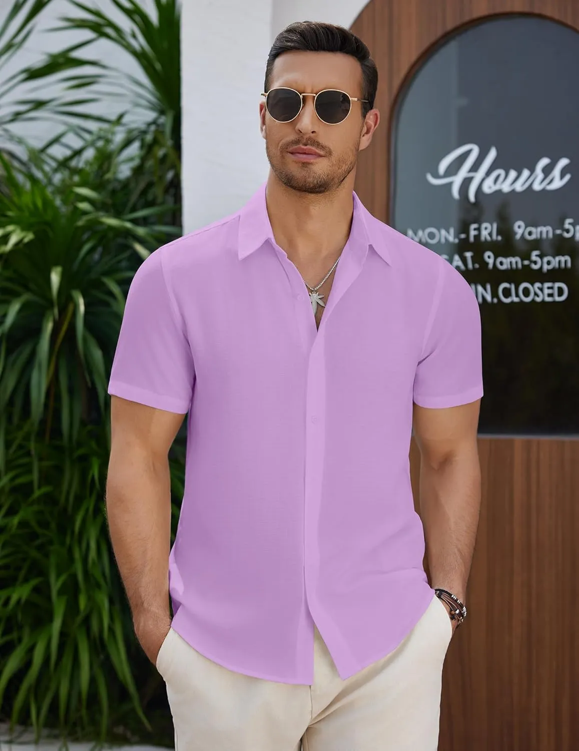 COOFANDY Men's Casual Button Down Short Sleeve Shirts Summer Beach Wedding Shirt Vacation Cotton Shirts