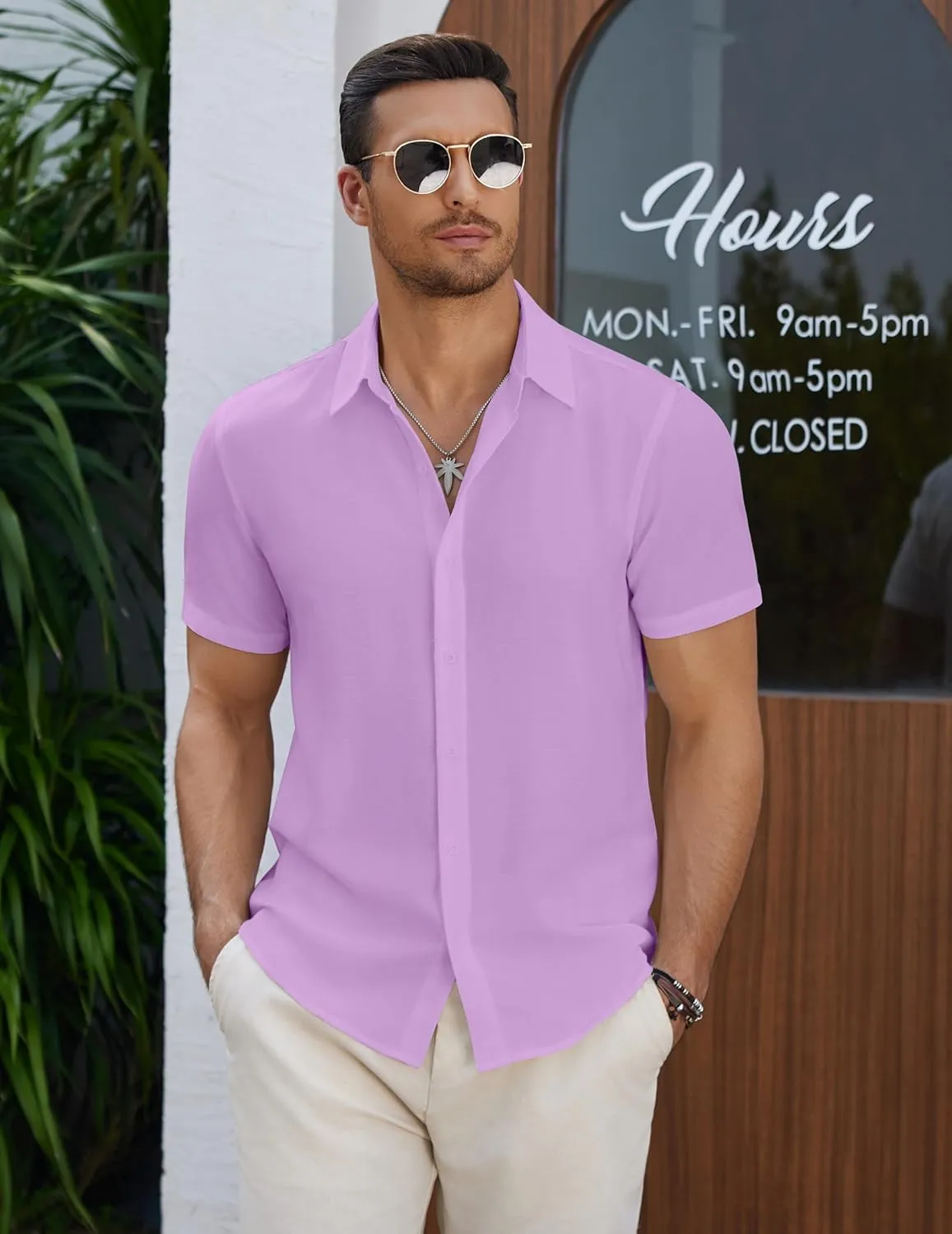 COOFANDY Men's Casual Button Down Short Sleeve Shirts Summer Beach Wedding Shirt Vacation Cotton Shirts